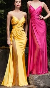 COPY - FUSCHIA PINK YELLOW ROYAL BLUE TEAL FItted stone cut leg slit Formal gow…